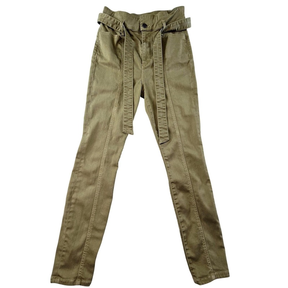 Alice + Olivia Jeans Womens 30 Green Paperbag Slim High Rise Belted 27.5 Inseam